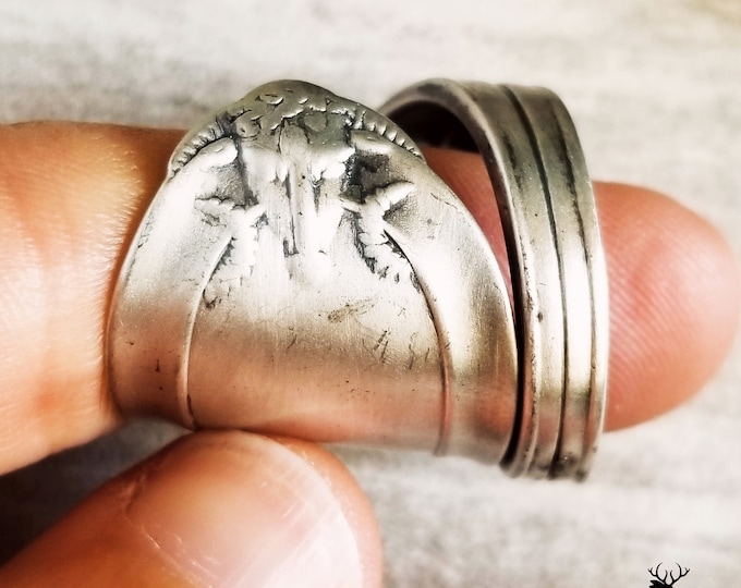 Wide Antique Ram Ring, Vintage Bighorn Sheep Silver Ring, Sterling Silver Ram Ring, Bighorn Silver Ring, Rocky Mountain Spoon Ring, 517