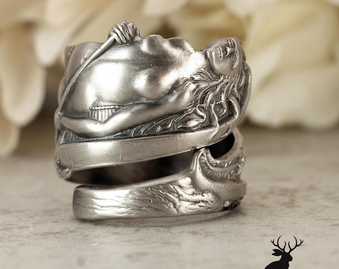 Goddess of Niagara Falls Ring, Native American Legend Ring, Last Sacrifice Sterling Silver Spoon Ring, Antique Sterling Spoon Jewelry, 1100