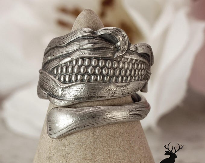 Zea Mays Wrap Ring, Sterling Silver Corn Ring, Vegetable Garden Spiral Ring, Elegant Maize Ring, Nature-Inspired Spoon Ring, 2324B