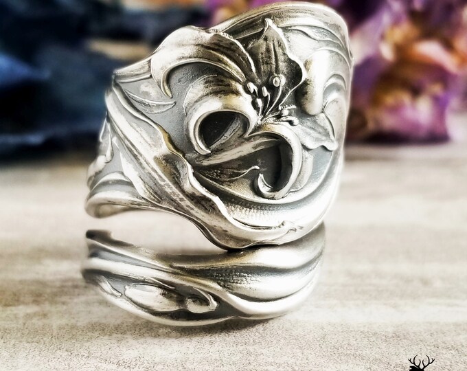 Art Nouveau Lily Ring Silver Lily Spoon Ring Vintage Flower - Etsy