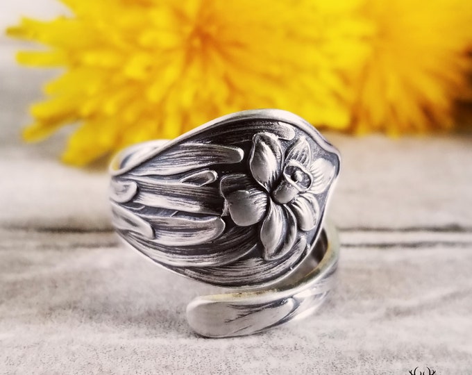Daffodil Sterling Bloom Ring, Unique Floral Spoon Ring, Vintage Flower Spoon Ring, Silver Spoon Ring, Floral Ring, Antique Flower Ring, 867B