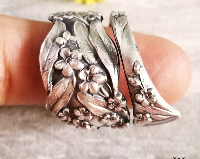 Forget-Me-Not Flower Bouquet Ring, Art Nouveau Style Ring, Forget-Me-Not Jewelry, Flower Bridal Spoon Ring, Bridesmaid Spoon Ring, 1453