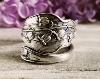 Sterling Bluebell Spoon Ring, Bluebell Flower Sterling Silver Spoon Ring, Vintage Floral Lily Ring, Antique Silver Flower Spoon Ring, 1533