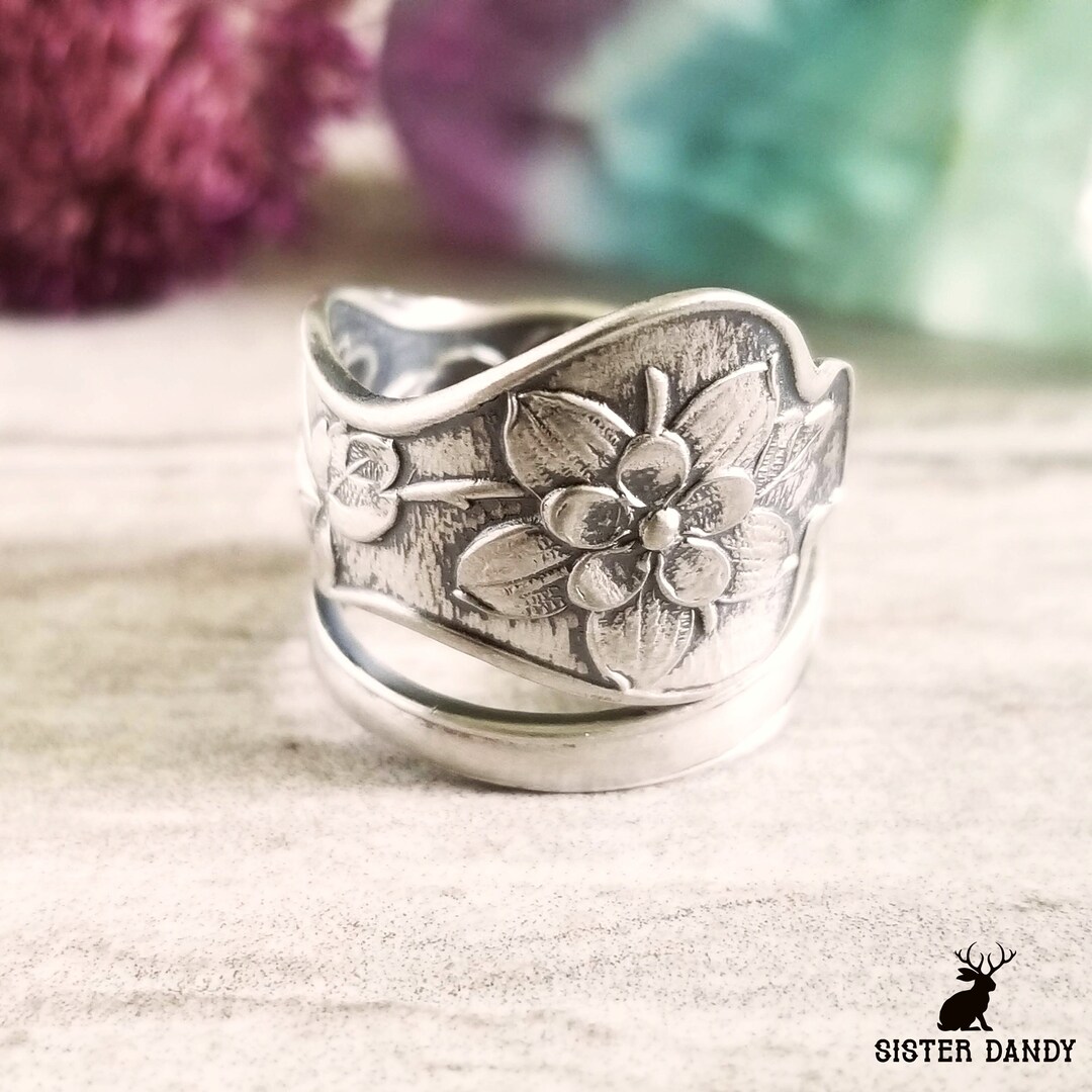 Columbine Flower Spoon Ring, Vintage Sterling Spoon Ring, Flower Spoon ...