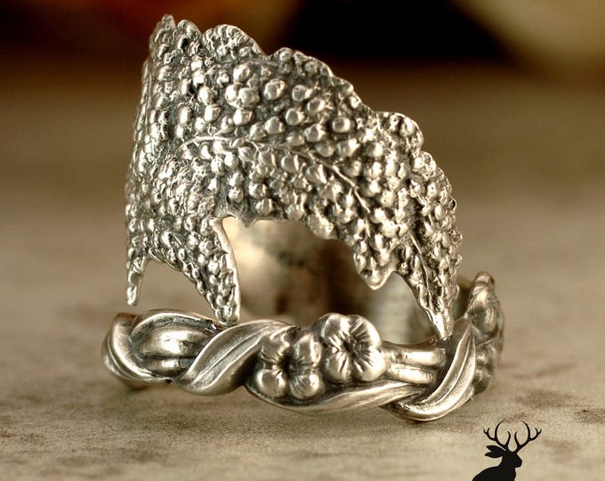 Goldenrod Wrap Ring, Art Nouveau Sterling Silver Botanical Ring, Vintage Goldenrod Ring, Antique Silver Wildflower Spoon Ring, 2339