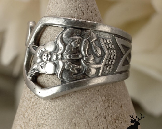 Sterling Farm Animal Wrap Ring, Sterling Pig Ring, Unique Agriculture Ring, Nature Inspired Hog Spoon Ring, 2475