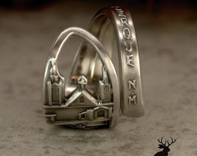 San Felipe De Neri Ring, Historic Old Town Plaza Ring, Sterling Albuquerque Ring, New Mexico Jewelry, Sterling Silver Spoon Ring, 2353