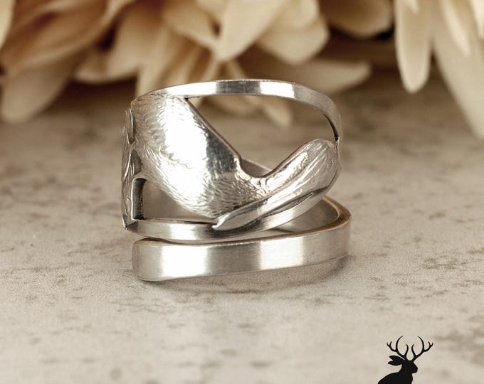 Pelican Bird Ring, Sea Bird Ring, Pelican Wrap Ring, Sterling Sea Avian Ring, Beach Souvenir Ring, Sterling Silver Coastal Spoon Ring, 892D