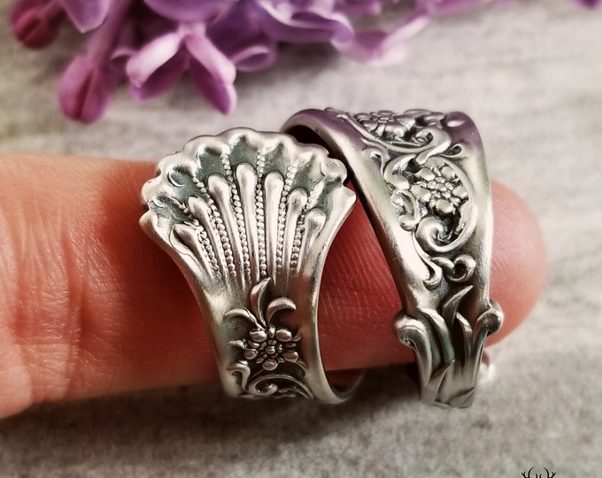 Forget-Me-Not Flower Ring, Art Nouveau Style Spoon Ring, Forget-Me-Not Jewelry, Flower Bridal Spoon Ring, Adjustable Floral Ring,  415C