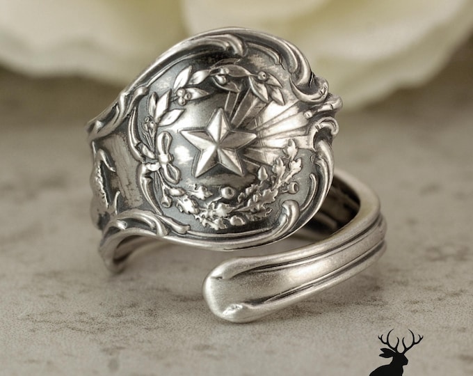 Dainty Texas State Ring, Sterling Texas Steer Ring, Sterling Spoon Ring, Lone Star State Ring, Southwest Ring, Souvenir Spoon Ring, 2454