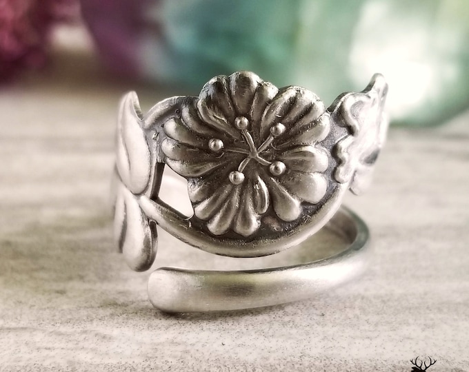 Handmade Carnation Ring, Sterling Silver Bloom Ring, Spring Flower Ring, Floral Spoon Jewelry, Art Nouveau Sterling Spoon Ring, 1296