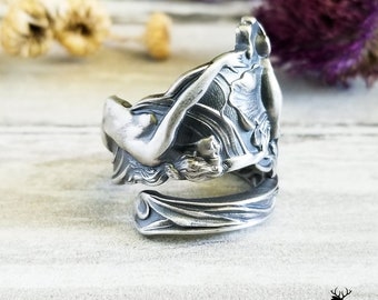 Rare Sterling Goddess Ring, Goddess Spoon Ring, Silver Fairy Ring, Paye & Baker Spoon Ring, Vintage Art Nouveau Ring, Art Nouveau Spoon, 150