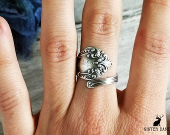 Handmade Victorian Sterling Wrap Ring, Silver Spiral Ring, Vintage Ring, Vintage Spoon Jewelry, Sterling Silver Spoon Ring, Rococo Ring, 716