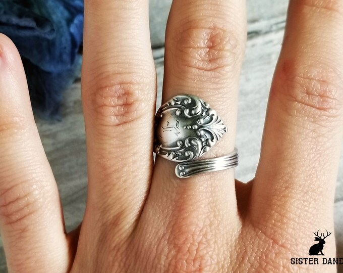 Handmade Victorian Sterling Wrap Ring, Silver Spiral Ring, Vintage Ring, Vintage Spoon Jewelry, Sterling Silver Spoon Ring, Rococo Ring, 716
