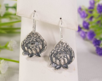 Sacred Lotus Earring Set, Waterlily Sterling Earrings, Art Nouveau Flower Earrings, Floral Dangle Earrings, Sterling Lotus Earring Set 139-A
