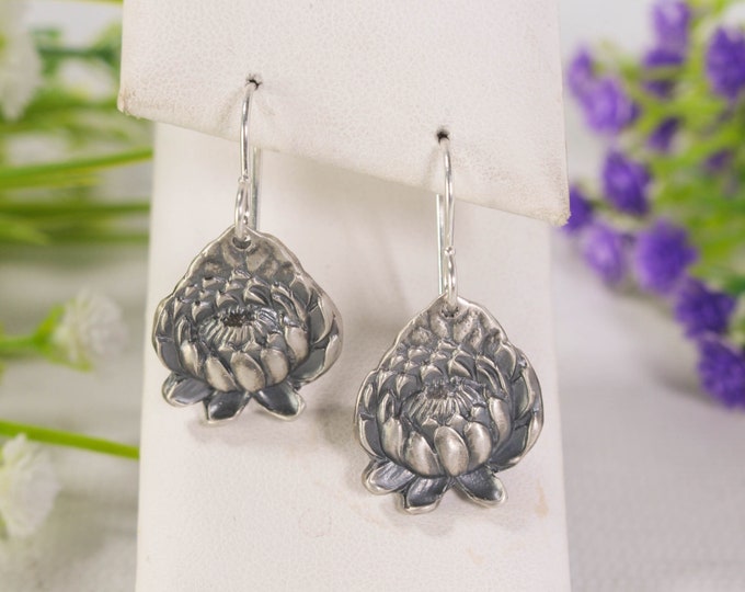 Sacred Lotus Earring Set, Waterlily Sterling Earrings, Art Nouveau Flower Earrings, Floral Dangle Earrings, Sterling Lotus Earring Set 139-A