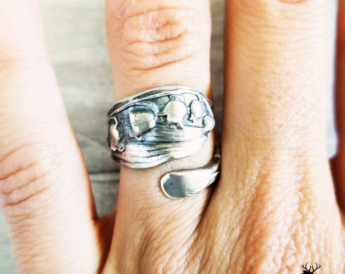 Handmade Petite Lily of the Valley Spoon Ring, Sterling Silver Convallaria Majalis Ring, Vintage Lily Ring, Antique Silver Flower Ring, 1123