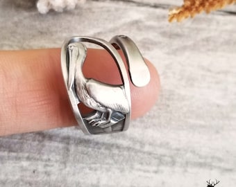 Dainty New Orleans Pelican Ring, Pelican Spoon Ring, Sterling Bird Ring, Souvenir Ring, Sterling Silver Spoon Ring, Old Spoon Ring, 264C