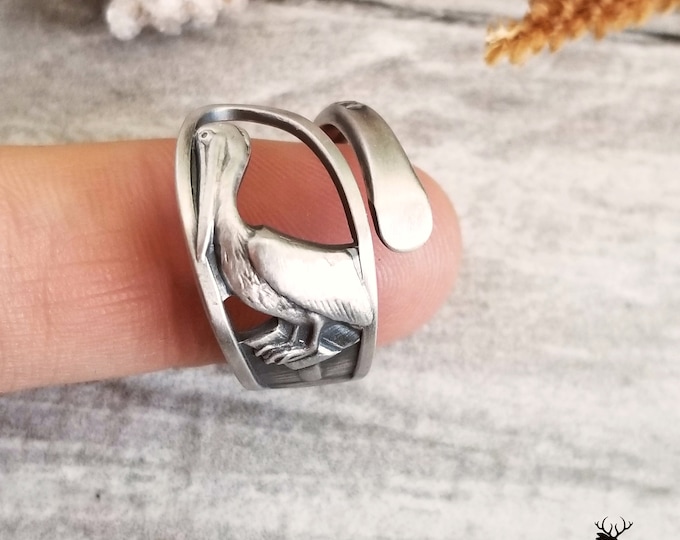 Dainty New Orleans Pelican Ring, Pelican Spoon Ring, Sterling Bird Ring, Souvenir Ring, Sterling Silver Spoon Ring, Old Spoon Ring, 264C