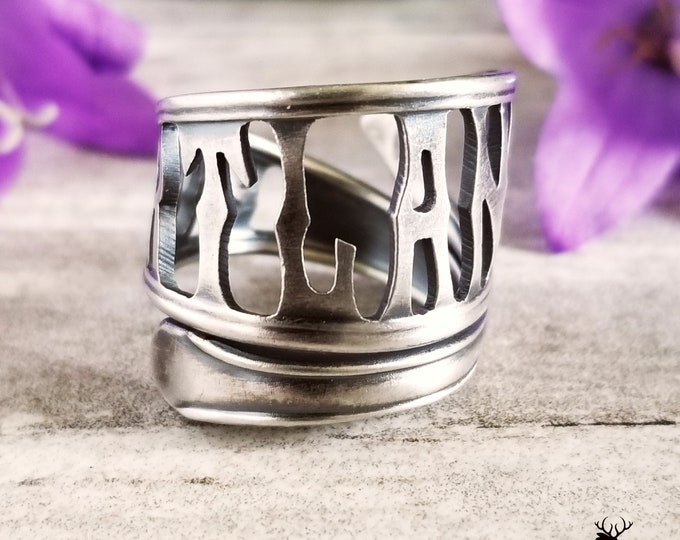 Portland Statement Ring, Oregon Sterling Wrap Ring, Portland Souvenir Ring, Vintage Spoon Ring, Northwest Coast Sterling Ring, 1600