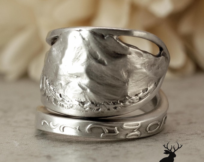 Mount Tacoma Sterling Wrap Ring, Mt Rainier Seattle Ring, Washington Souvenir Ring, Vintage Northwest Washington Sterling Spoon Ring, 2497