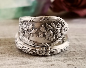 Unique Forget-Me-Not Flower Ring, Floral Art Nouveau Style Spoon Ring, Rococco Flower Bridal Spoon Ring, Forget-Me-Not Jewelry, 267