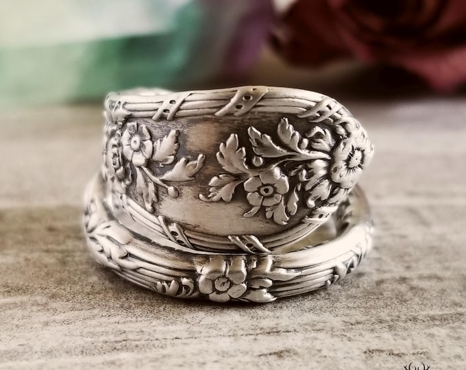 Unique Forget-Me-Not Flower Ring, Floral Art Nouveau Style Spoon Ring, Rococco Flower Bridal Spoon Ring, Forget-Me-Not Jewelry, 267