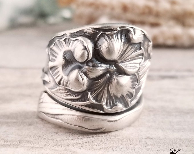 Orchid Sterling Spoon Ring, Antique Floral Spoon Ring, Vintage Spoon Ring, Vintage Spoon Jewelry, Unique Sterling Silver Spoon Ring, 1454
