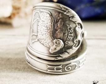 Aries Zodiac Silver Ram Ring, Sterling Silver Astrology Ring, Aries Silver Astrological Ring, Ram Silver Spoon Ring, Tarot Jewelry, 831A