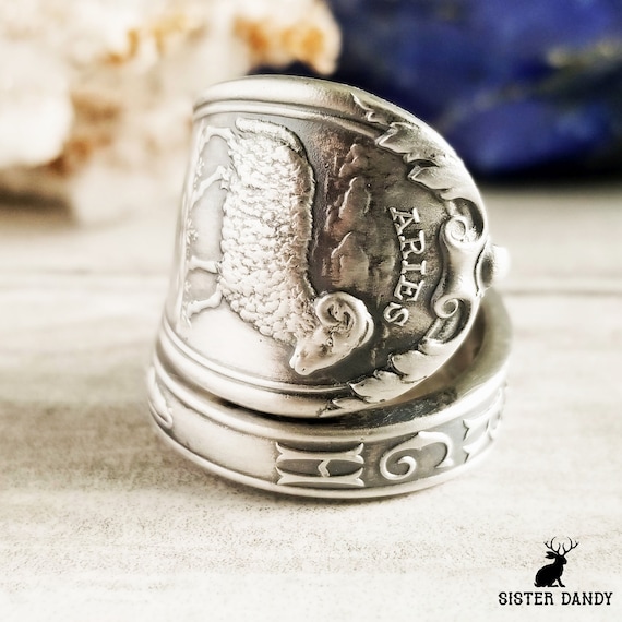 牡羊座の星座シルバーラムリング、スターリングシルバー占星術リング