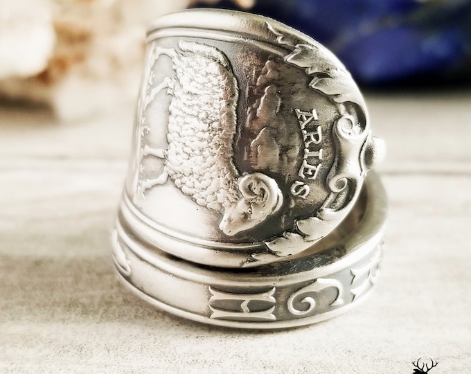 Aries Zodiac Silver Ram Ring, Sterling Silver Astrology Ring, Aries Silver Astrological Ring, Ram Silver Spoon Ring, Tarot Jewelry, 831A
