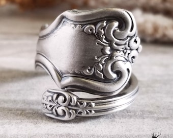 Sterling Antique Wrap Ring, Vintage Victorian Spiral Ring, Unique Art Nouveau Ring, Vintage Boho Jewelry, Sterling Silver Spoon Ring, 1256