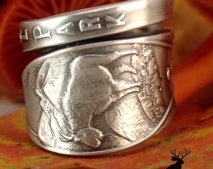 Mountain Goat Sterling Ring, Glacier National Park Silver Ring, Sterling Silver Ram Ring, Goat Silver Ring, Rocky Mountain Spoon Ring, 2295