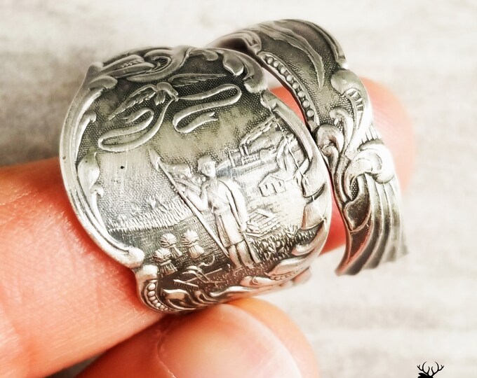 Unique Iowa Ring, Sterling Wrap Ring, Adjustable Spoon Ring, Hawkeyes Vintage Spoon Ring, Silver IA Ring, Antique Sterling Silver Ring, 1004