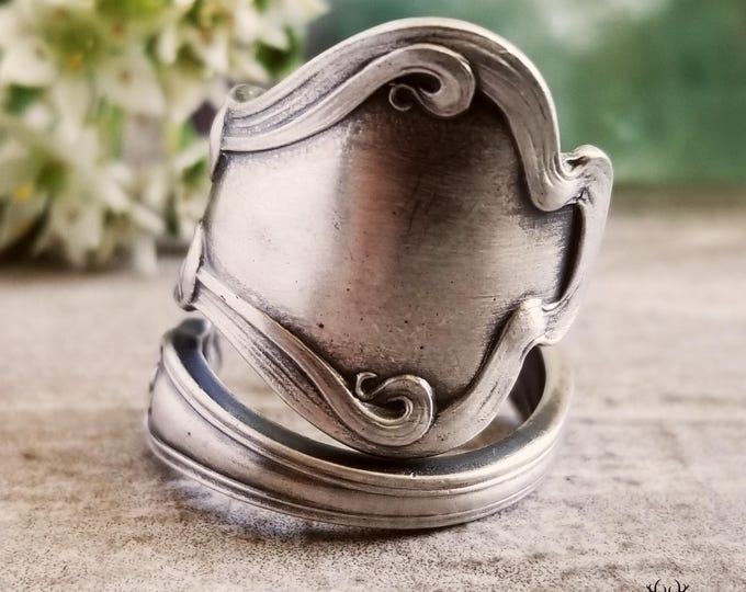 Chic Art Nouveau Ring, Sterling Antique Wrap Ring, Vintage Victorian Twist Ring, Vintage Boho Jewelry, Sterling Silver Spoon Ring, 2101