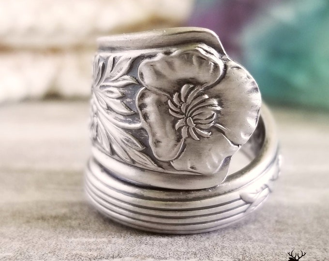 Sterling Wild Rose Ring, Vintage Rose Ring, Rose Spoon Ring, Sterling Spoon Ring, Antique Jewelry, Retro Rose Ring, Rose Flower Ring, 1492