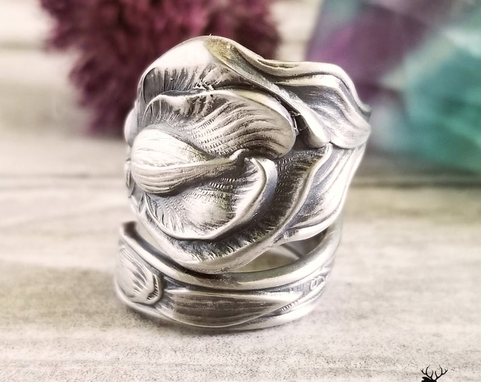 Sweet Pea Flower Ring, Art Nouveau Spring Ring, Unique Floral Ring, Vintage Jewelry Gift, Flower Sterling Silver Adjustable Ring, 1399