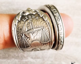 Libra Zodiac Wrap Ring, Sterling Silver Libra Ring, Silver Astrology Ring, Antique Astrological Libra Ring, Vintage Scales Spoon Ring, 996A