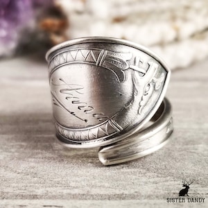 Viking Dragon Ring, Vintage Spoon Ring, Sterling Norse Dragon Spoon Ring, Vintage Silver Spoon Jewelry, Sterling Silver Spoon Ring,Gift, 682