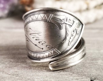 Viking Dragon Ring, Vintage Spoon Ring, Sterling Norse Dragon