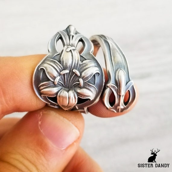 1919 Alvin Art Nouveau Lily Ring, Lilium Ring, Vintage Flower