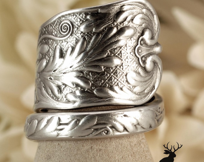 Antique Gorham St. Cloud Ring, Sterling Silver Boho Wrap Ring, Rococo Vintage Spiral Ring, Wide Antique Sterling Silver Spoon Ring, 1737C