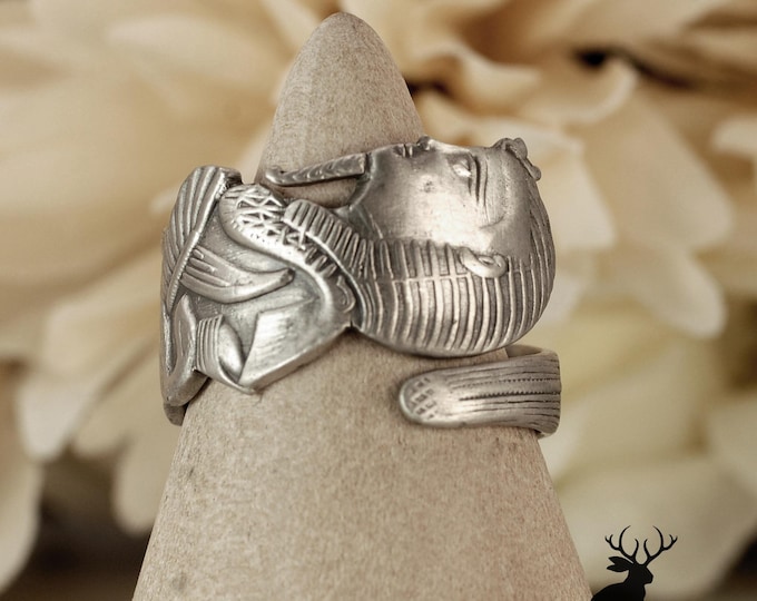 Egyptian Honor Ring, Pharaoh Protection Ring, Good Luck Ring, Vintage Lucky Sterling Ring, Vintage Spoon Ring, Sterling Wrap Ring, 2112