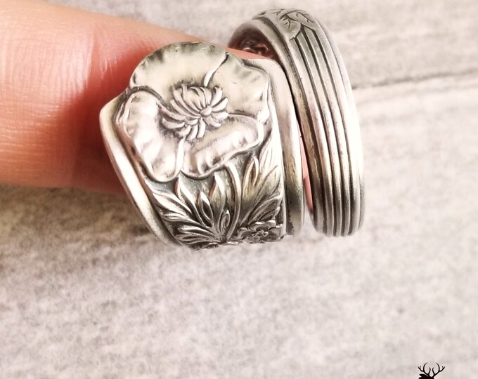 Sterling Wild Rose Ring, Vintage Rose Ring, Rose Spoon Ring, Sterling Spoon Ring, Antique Jewelry, Retro Rose Ring, Rose Flower Ring, 1492