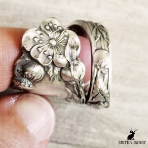 Apple Blossom Sterling Wrap Ring, Spring Flower Bloom Ring, Fruit Blossom Vintage Spoon Ring, Vintage Spoon Jewelry, Apple Blossom Ring, 627