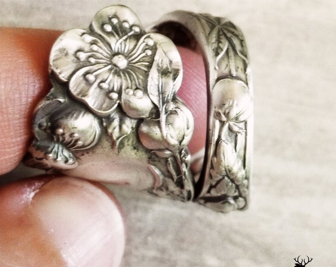 Apple Blossom Sterling Wrap Ring, Spring Flower Bloom Ring, Fruit Blossom Vintage Spoon Ring, Vintage Spoon Jewelry, Apple Blossom Ring, 627