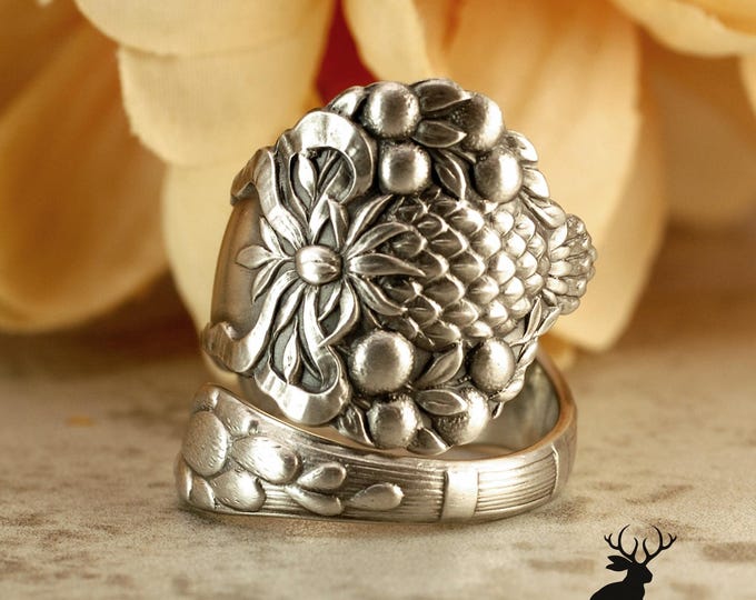 Sterling Pineapple Wrap Ring, Silver Florida Ring, Beach Souvenir Ring, Tropical Ring, Sterling Vintage Ring, Sterling Souvenir Ring, 2370