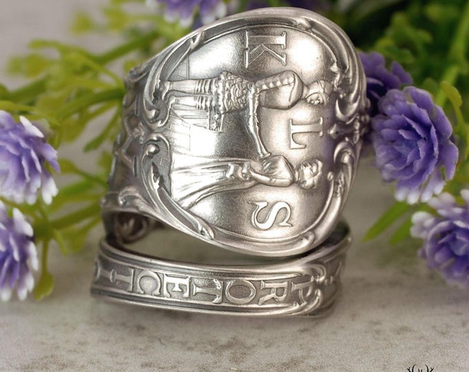 KLS Knights & Ladies Sterling Ring, Fraternal Organization Wrap Ring, Vintage Community Wisdom Ring, Rare KLS Sterling Spoon Ring, 1321