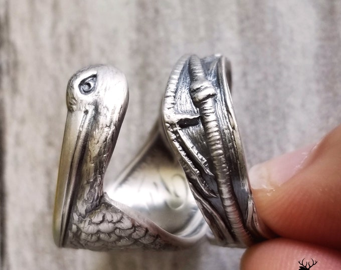 Unique Stork Ring, Stork Spoon Ring, Sterling Bird Ring, Seabird Ring, Souvenir Ring, Sterling Silver Spoon Ring, Vintage Spoon Ring, 1079