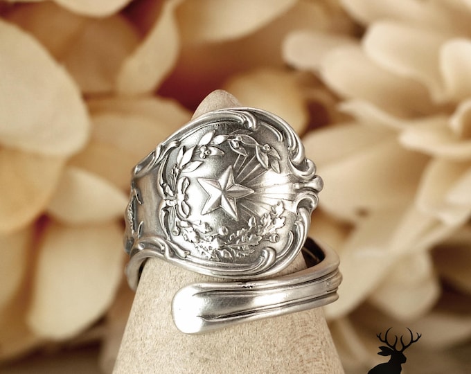 Dainty Texas State Ring, Sterling Texas Steer Ring, Sterling Wrap Ring, Lone Star Ring, Southwest Ring, Vintage Souvenir Spoon Ring, 1197B